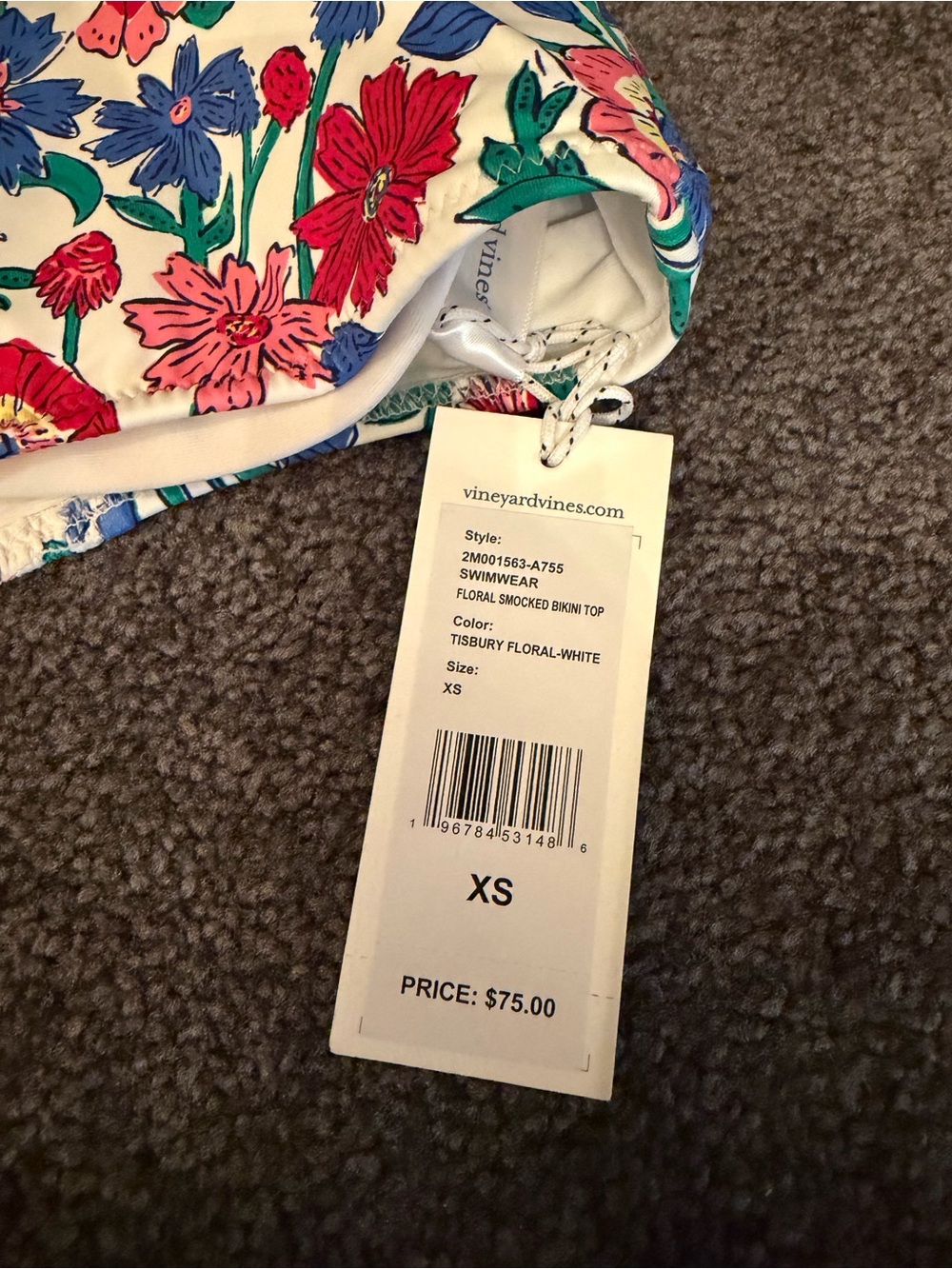 Vineyard Vines White Tisbury Floral Smocked Bikini Set XS Women’s NWT - Picture 10 of 10